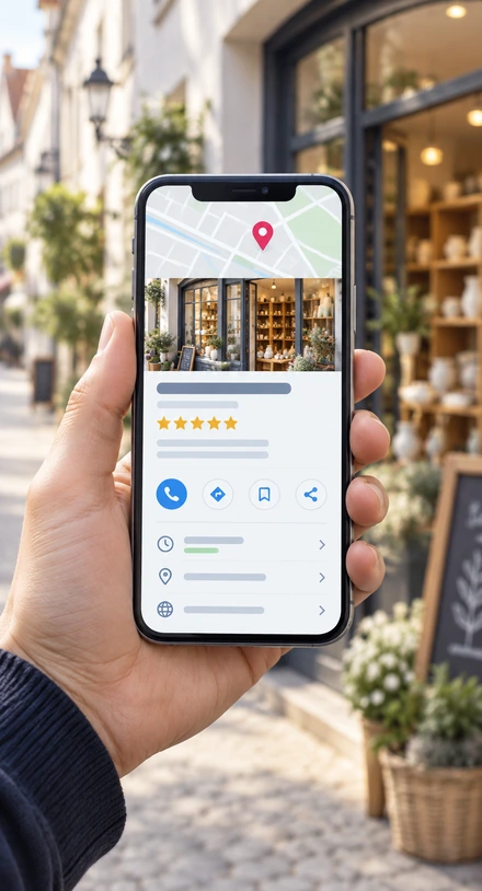 Google-Unternehmensprofil: Karte mit Betriebsstandort auf dem Smartphone, hoch