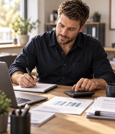 Separates Werbebudget: Budgetplanung am Schreibtisch, hoch