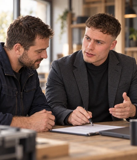 Klärung im Erstgespräch: Gespräch zu zweit am Tisch, hoch